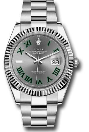 Replica Rolex Steel and White Gold Rolesor Datejust 41 Watch 126334 Fluted Bezel Slate Green Roman Dial Oyster Bracelet
